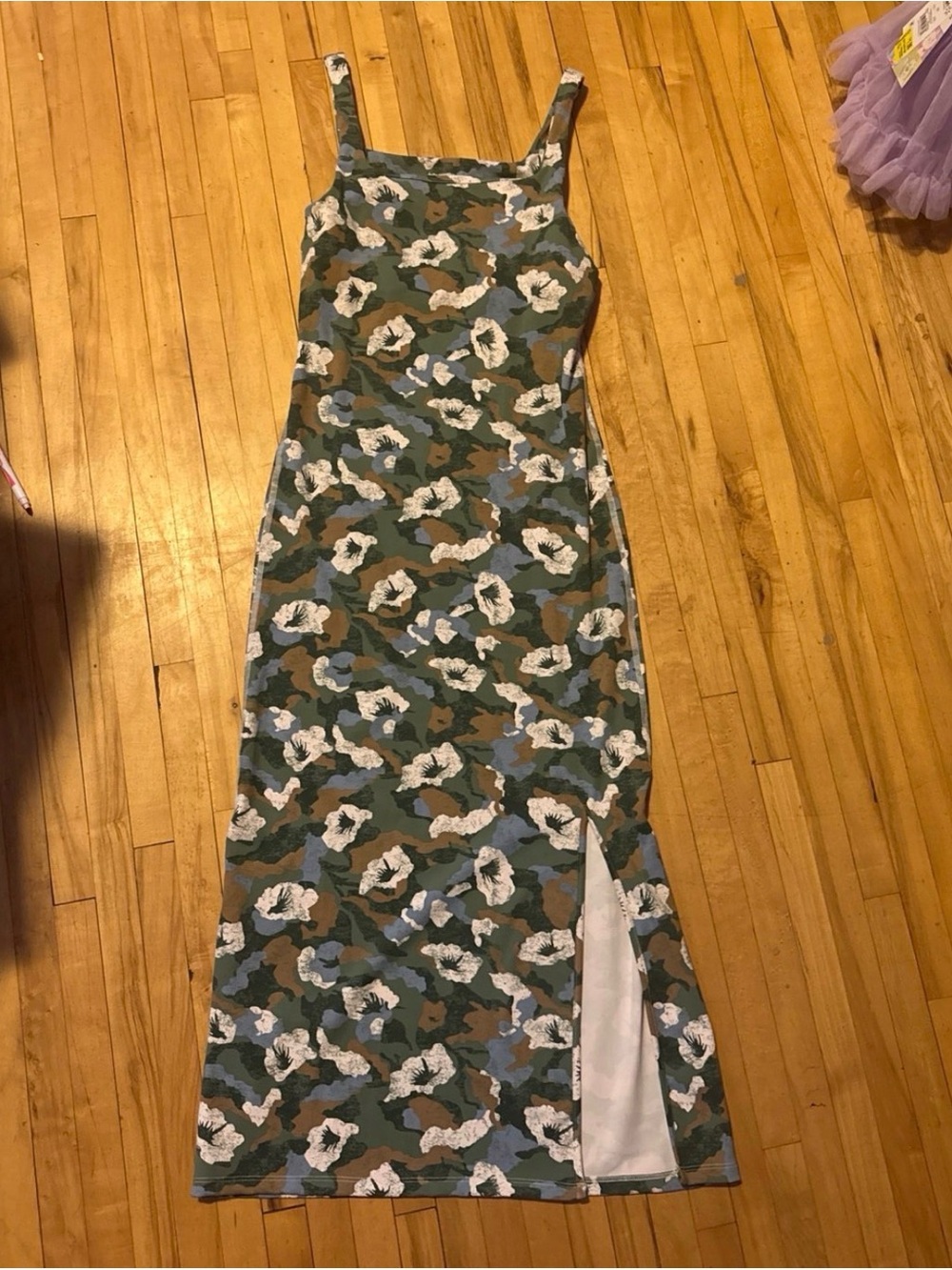 Floral Dress with Side Slit - Green